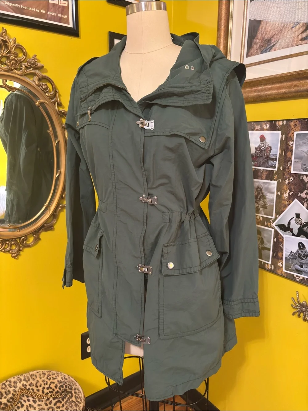 J.Crew Green Anorak Metal Snap Raincoat Jacket M